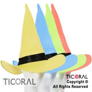 SOMBRERO BRUJA FLUO CON TIRA FLUO O NEGRA COLORES SURTIDOS